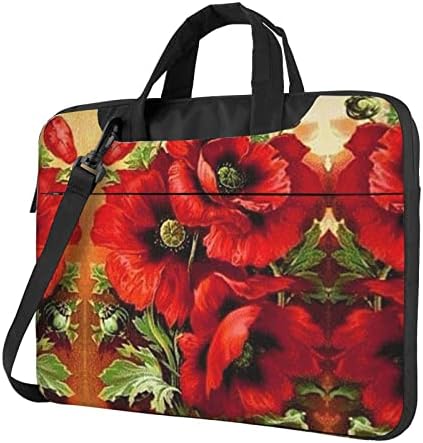 Прекрасна преносна торба за лаптоп со црвено афион, торба за лаптоп/работна компјутерска торба со горната рачка