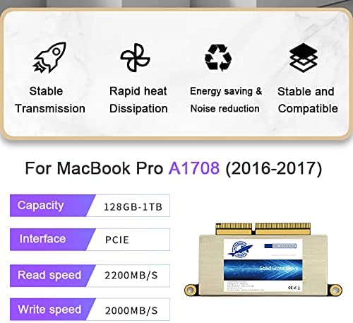 Dogfish 1TB SSD за MacBook NVME PCIE Gen3x4 M.2, Внатрешна надградба на погон на цврста состојба за MacBook Pro A1708
