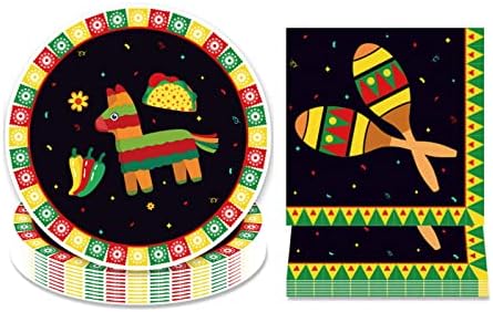 Мексикански партиски плочи и салфетки служи 24 губети 64 парчиња мексикански тематски фиеста партија за материјали за садови вклучуваат плочи