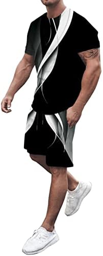 Менс летна мода и тренд на слободно време 3Д дигитални печатени шорцеви со краток ракав постави две парчиња горе тело костум мажи