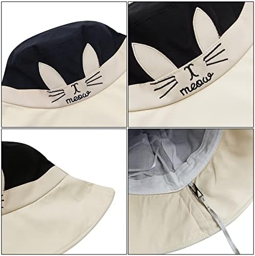 Amamcy симпатична капа за корпи за мачки за жени девојки рибарско капаче со ветерно јаже на отворено широко распространетоста сонце капа лето