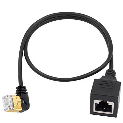 Кабел за продолжување на Ethernet Duttek CAT8 Ethernet, кабел за конектор RJ45 RJ45, екстремна тенка LAN мрежа десен агол машко до женско кабел