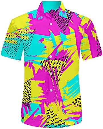 Модни кошули за мажи Смешна диско забава Хавајска кошула со клучни кошули со копче надолу