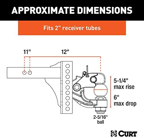 Curt 45907 Прилагодлива комбинација на пинтал, 2-инчен приемник, 6-инчен пад, 2-5/16-инчен топка, 13,000 фунти, палто со црн прав од