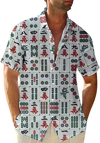 HDDK машко лежерно копче надолу со кошули со кратки ракави летни плажа редовно вклопување смешно махјонг печати хавајски врвови уличен стил 3Д образец новост на морс