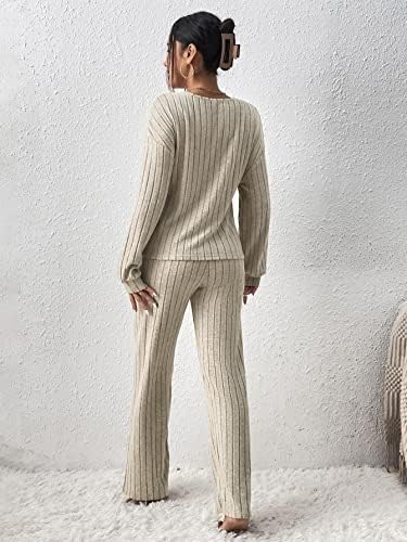 Горглитер женски 2 парчиња плетени облеки Крис Крс Крос Крст со долги ракави маички и панталони