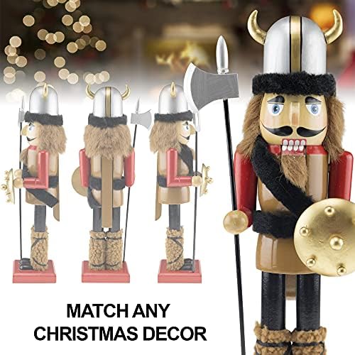 Умни креации Викинг 14 инчи Традиционална дрвена оревница, празничен Божиќен декор за полици и табели