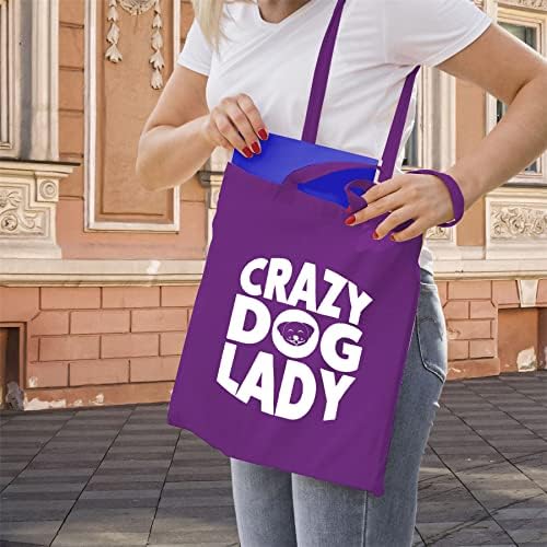 Луда куче дама тота торба - Подароци за женски loversубители на кучиња - сопственици на еднократно купувач на рамо за намирници памук