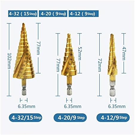 Битс за дупчење на битови HSS титаниум спирален жлеб чекори битови 4-12/4-20/4-32mm чекори за сечење алатки за метална вежба за