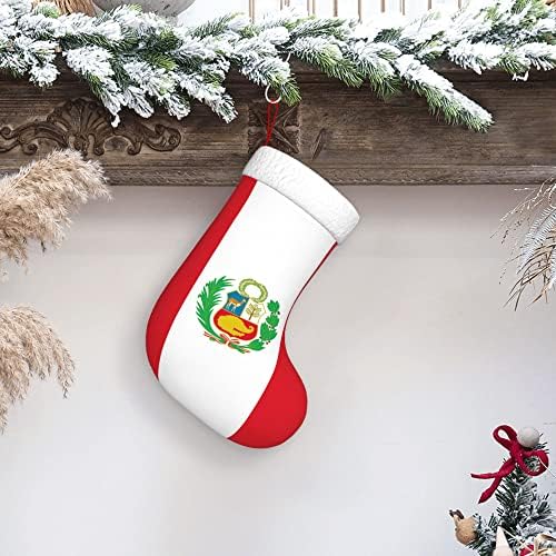 QG ZZX Божиќни чорапи со бело супер меко капно манжетно знаме на Перу Божиќни чорапи Божиќни украси за порибување