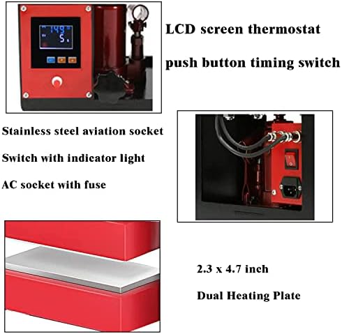 5 тони преносна хидраулична машина за топлинска употреба 2000+ PSI 2,3 x 4,7 инчи двојна греење плоча LCD контролер тајмер Тешкиот печат,