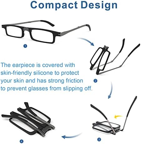 Ултра тенки очила за читање на преклопување за жени џеб, TR90 метална рамка, издржлива форма со рамна тврда кутија, дизајнерски преносни преносни