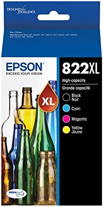 Epson® 822XL Durabrite® Црн Со Висок Принос, Цијан, Магента, Касети Со Жолто Мастило, Пакување од 4, T822XL-XCS