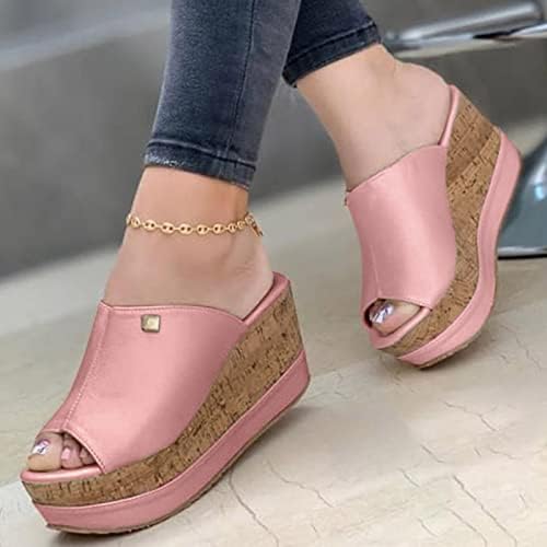 Платформа модни летни цврсти сандали клин -сандали чевли во боја чевли римски клин удобни сандали за жени