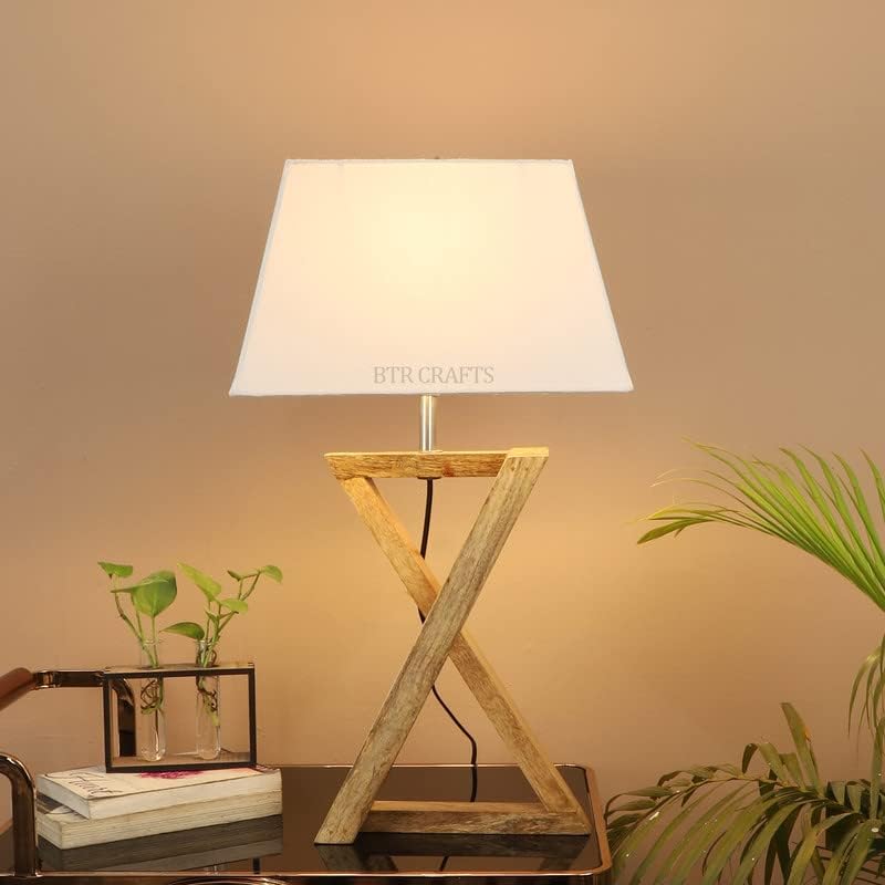 БТР занаети природна дрвена ламба за вкрстена маса со сенка на бела ткаенина
