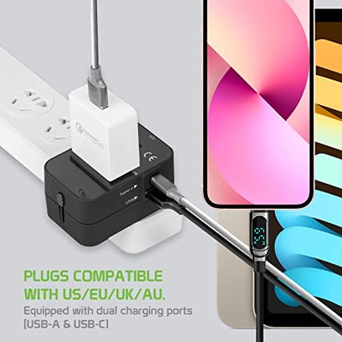 Travel USB Plus Меѓународен адаптер за напојување компатибилен со Celkon Campus A518 за светска моќ за 3 уреди USB Typec, USB-A за патување