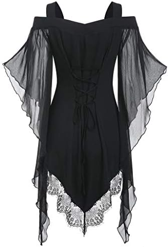 Корсет фустан Steampunk за жени чипка готски панк крст вметнете ракав маица плус големина на врвови