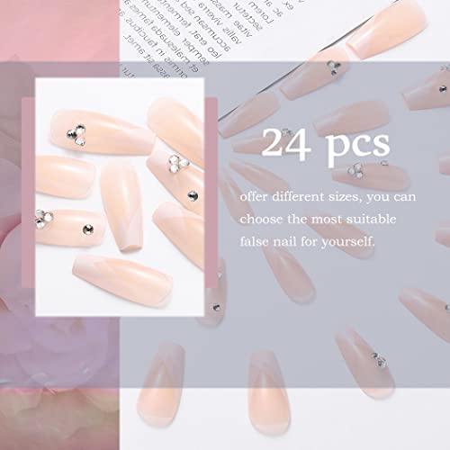 Француски совет притискајте на ковчегот за нокти долги лажни нокти со дизајн бели лажни нокти градиент сјајно стапче на нокти свадбени