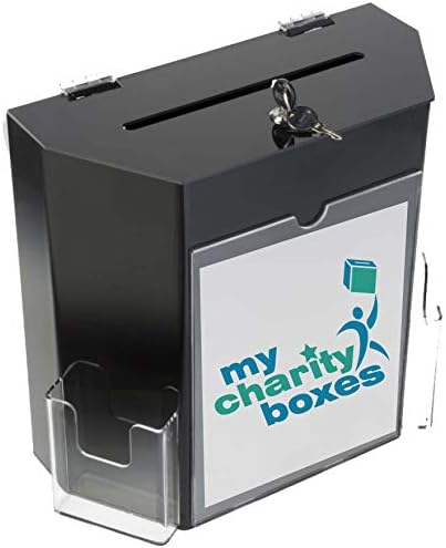 Добротворна донација Акрилна гласачка кутија w/рамка за приказ, заклучување и 2 џебови, монтирање на wallидови или таблети