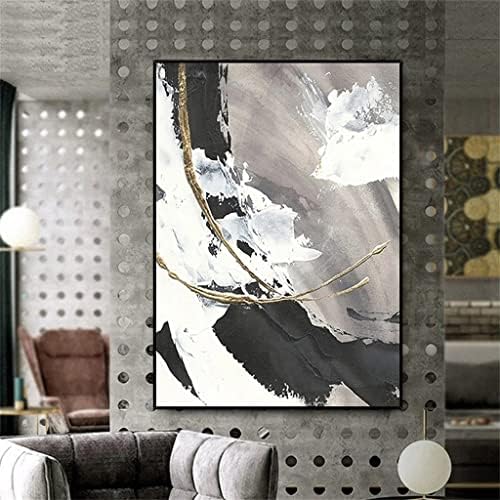 Wdfffe со голема големина црно -бело апстрактно масло сликарство на платно златен лист уметност, сиво сликарство дома декор