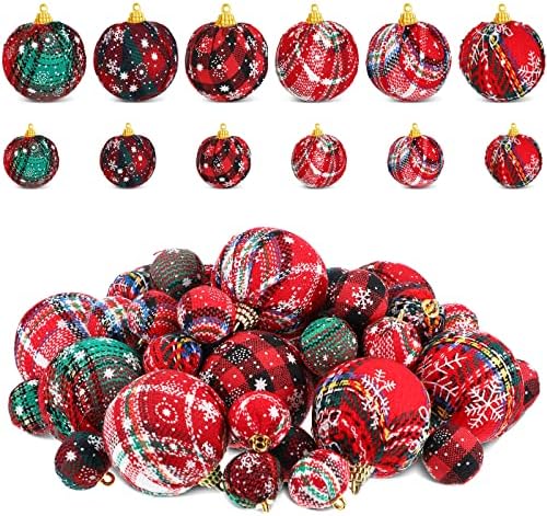 Божиќни декоративни топки Бафало карирана топка проверка на ткаенини завиткани топчиња снегулки Декоративни висечки топка Божиќни