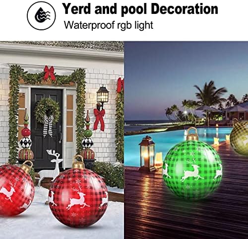 23,6 инчи осветли ПВЦ Божиќна топка, Божиќна биволска карирана снегулка од снегулка на надувување украсена топка со полнење LED светло за двор