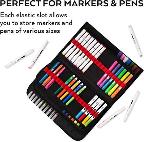 Организатор на Артеза Уметнички маркери и пенкала, 144 слотови, носење куќиште со патент и рачка, отстранлив и прилагодлив ремен, уметнички материјали за складирање