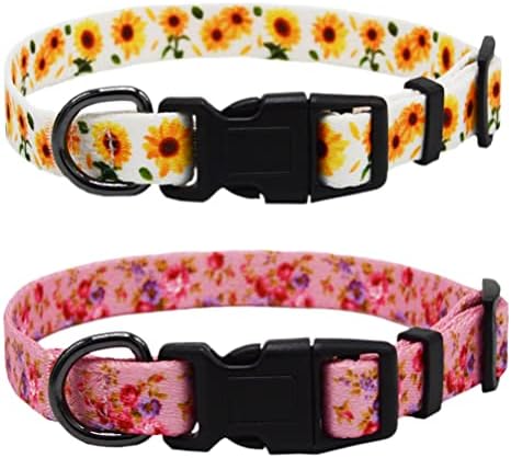 2 пакувања со цветни кучиња јака меки удобни прилагодливи цветни јаки со сончоглед и рози шема бела и розова за пролетно летно медиум