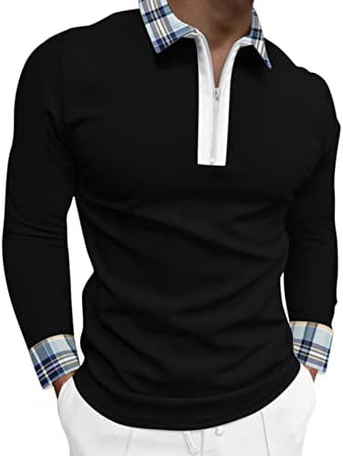 Xxbr zipper polo кошули за мажи, есенски шарени тенок фит маица со долг ракав, зип врат, деловни врвови, важејќи тато момче, дедо