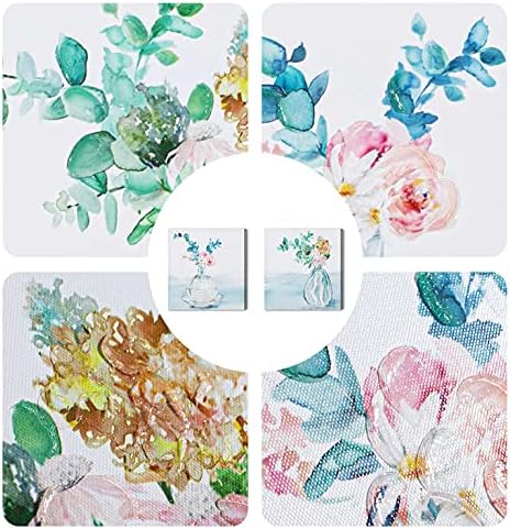 FKNICEARTS Модерно акварел Цветни цвеќиња на масло за масло на платно за домашен декор, рачно изработени сини цвеќиња wallидна уметност