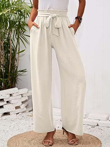 Heymoments женски широки панталони за нозе со џебови со лесни високи половини прилагодливи врзани јазли лабави панталони