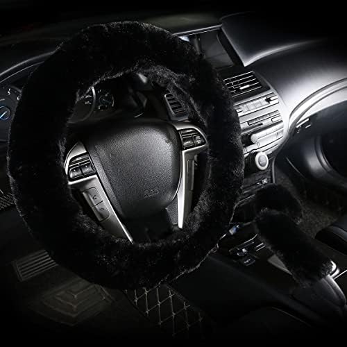Cxtiy Car воланот на воланот со капакот на раката и менувачот на менувачот, модниот управувач за завиткување на вола, меки меки и топло во зимски дијаметар 14,96 x 14,96 3 парч