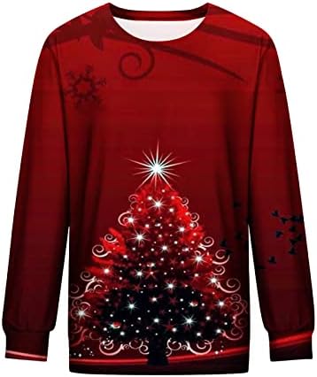 Graphенски сјајни Божиќни маички графички кошули обични лабави долги ракави, џемпери на екипаж, весели Божиќни осветлуваат врвови на туники