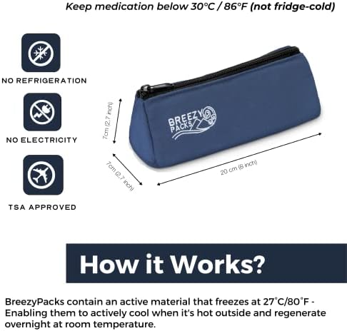 Breezy Basic | Breezypacks | Инсулински пенкала ладилни куќишта за патување | Case Case Case Case Case Medical Travel Cooler Tagn | Сама по себе - без мокрење, замрзнување или електрична енергија | Одоб?