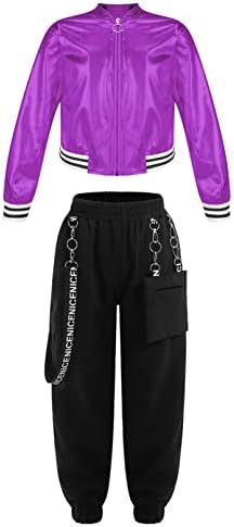 Linjinx Девојки девојки хип хоп танц активни облеки 2 парчиња печати долги ракави џемпери карго панталони поставуваат улични облеки улична облека