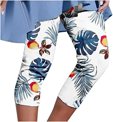 Женски хеланки на јога исечени панталони лето обична еластична половината тенок вклопена џогер џемпент мода цветни пантолони каприс