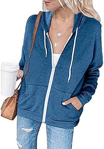 Пото поштеди џемпер за жени, женска лесна тенка качулка јакна со долги ракави џемпери со џеб