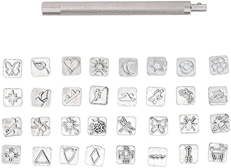 32 компјутерски алатки за печат на кожа, комплет за втиснување од кожа, животински растенија со различна форма на цинк легура вметнати алатки