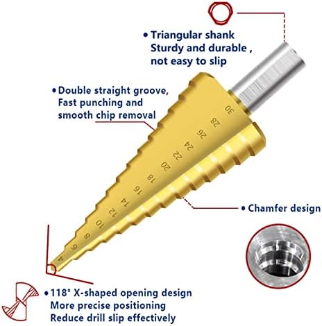 Htawi 4-30 mm директно жлеб чекор вежба малку обложена обложена метална дупка за дупчење Алатки за дупчење 1 парчиња