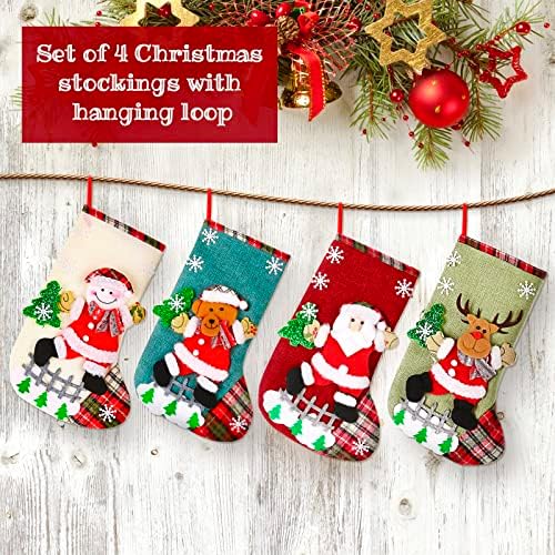 Симпатични Божиќни чорапи за деца 4 пакувања ， 12,6 инчи чорапи за Божиќ ， Детски украси за Божиќни чорапи со симпатична шема