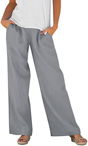 Panенски памучни постелнини панталони, фустани обични удобности широки нозе палацо јога панталони удобни модни широки панталони со џебови