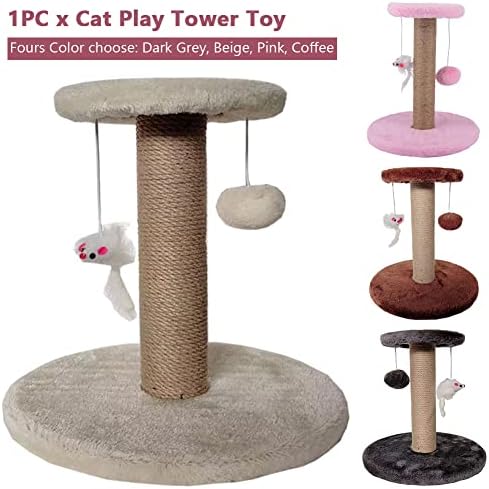 Мачка дрво, мачка за гребење на мачки, миленичиња за миленичиња кула за забава, мачка Скат-черет со висечки играчки со топчести,