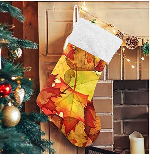 Алаза Божиќни чорапи есен прекрасна јавор остава класични персонализирани големи декорации за порибување за семејни празнични сезони за забави Декор 1 пакет, 17,7 ''