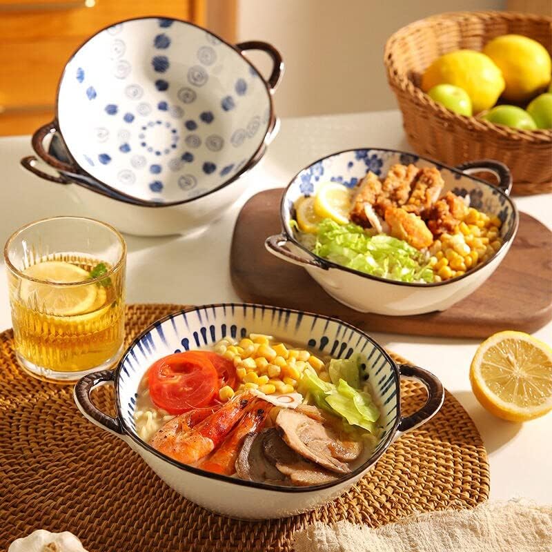 Домаќинство за домаќинство со двојно уво супа сад со глупак од јапонски керамички анти-скалинг сад креативен прибор за јадење