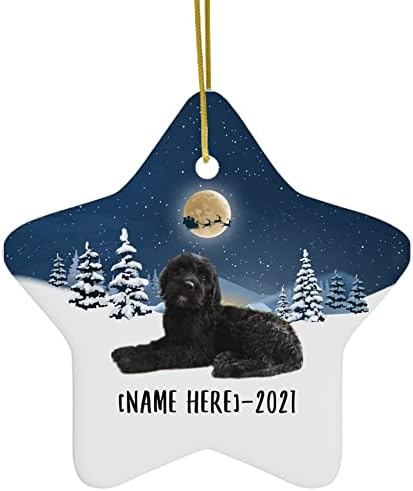 Орнаменти на кучиња од црна златна храна за елка за 2023 година Персонализирано име Подароци 2024 Нова година Декорации Бела Starвезда