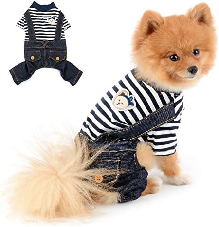 Облека за кучиња во Селмаи за мали кучиња момче лето модна лента мечка кошули тексас биб панталони скокови со една парче облека за мачки