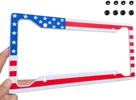 Рамка за регистарска табличка на американска знаме - Подредено 3Д врежано знаме на САД во црн сјај на мат финиш за автомобил, камион или