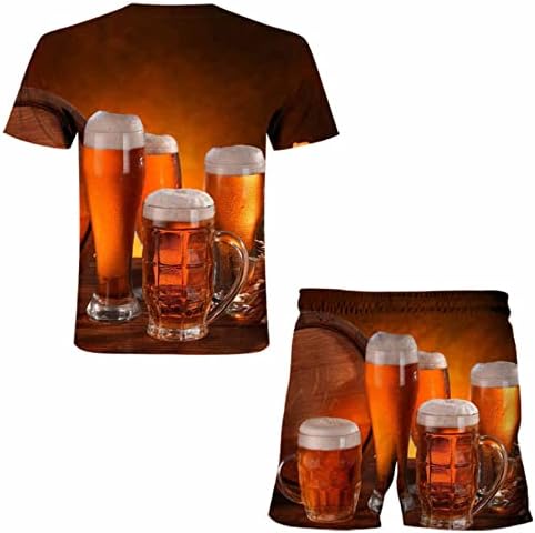 Летна машка фитнес, која работи со две парчиња костум, машки 3D пиво за пиво-спортски маици+сетови за шорцеви