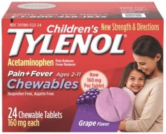 Детска болка во тиленл + таблети за џвакање со треска со вкус - 24 КТ, пакет од 4