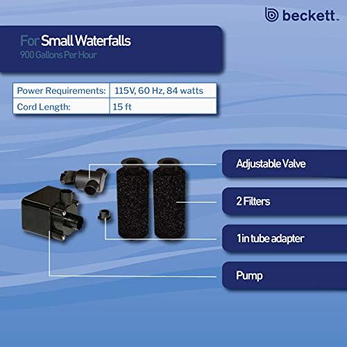 Корпорација Бекет DP800W Потопено езерце и филтри за филтри за водопади, 900 литри на час, црна